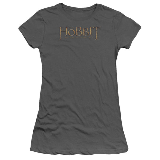 The Hobbit Distressed Logo Junior Sheer Cap Sleeve Womens T Shirt Charcoal