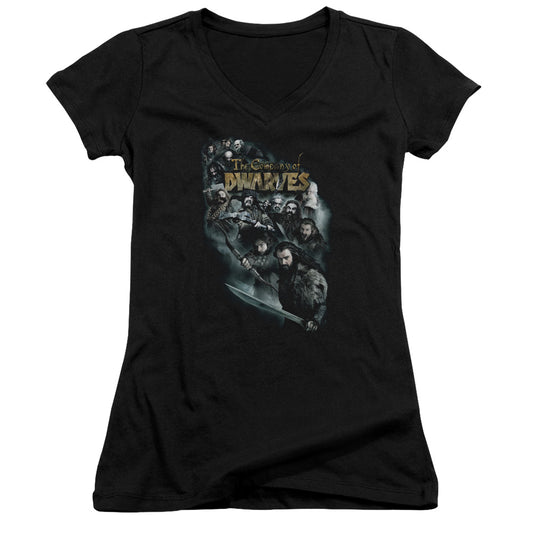 The Hobbit Company of Dwarves Junior Sheer Cap Sleeve V-Neck Womens T Shirt Black