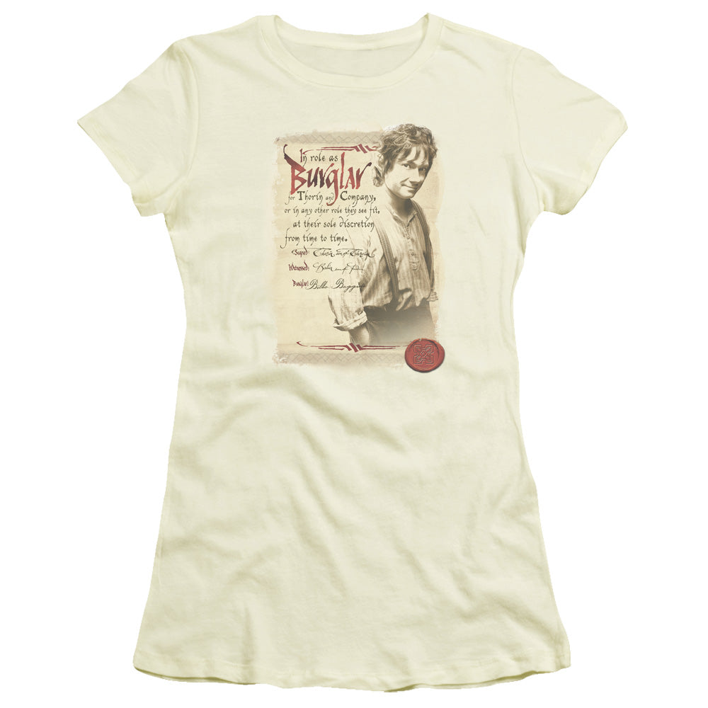 The Hobbit Burglar Junior Sheer Cap Sleeve Womens T Shirt Cream