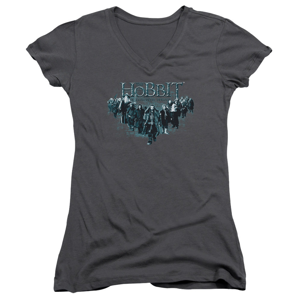 The Hobbit Thorin and Company Junior Sheer Cap Sleeve V-Neck Womens T Shirt Charcoal