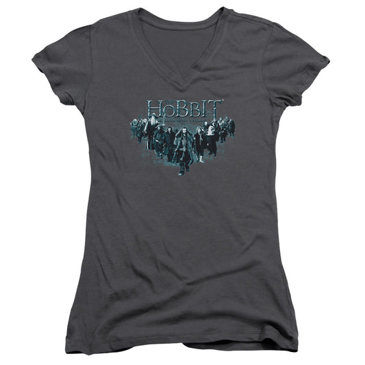 The Hobbit Thorin and Company Junior Sheer Cap Sleeve V-Neck Womens T Shirt Charcoal