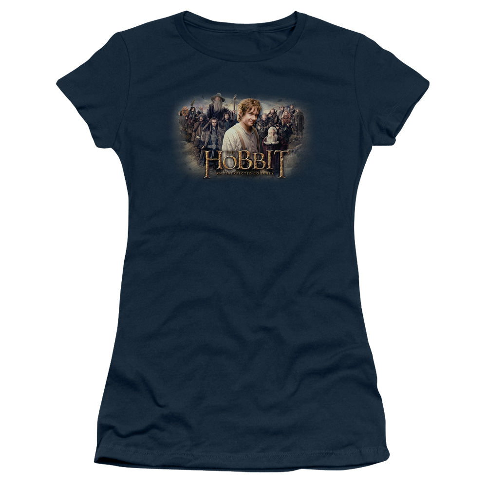 The Hobbit The Hobbit Rally Junior Sheer Cap Sleeve Womens T Shirt Navy Blue