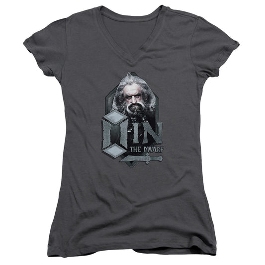 The Hobbit Oin Junior Sheer Cap Sleeve V-Neck Womens T Shirt Charcoal