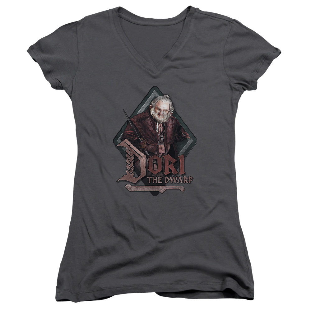 The Hobbit Dori Junior Sheer Cap Sleeve V-Neck Womens T Shirt Charcoal