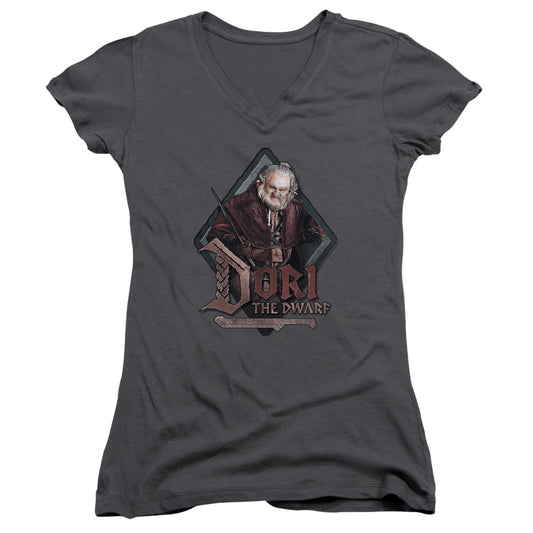 The Hobbit Dori Junior Sheer Cap Sleeve V-Neck Womens T Shirt Charcoal