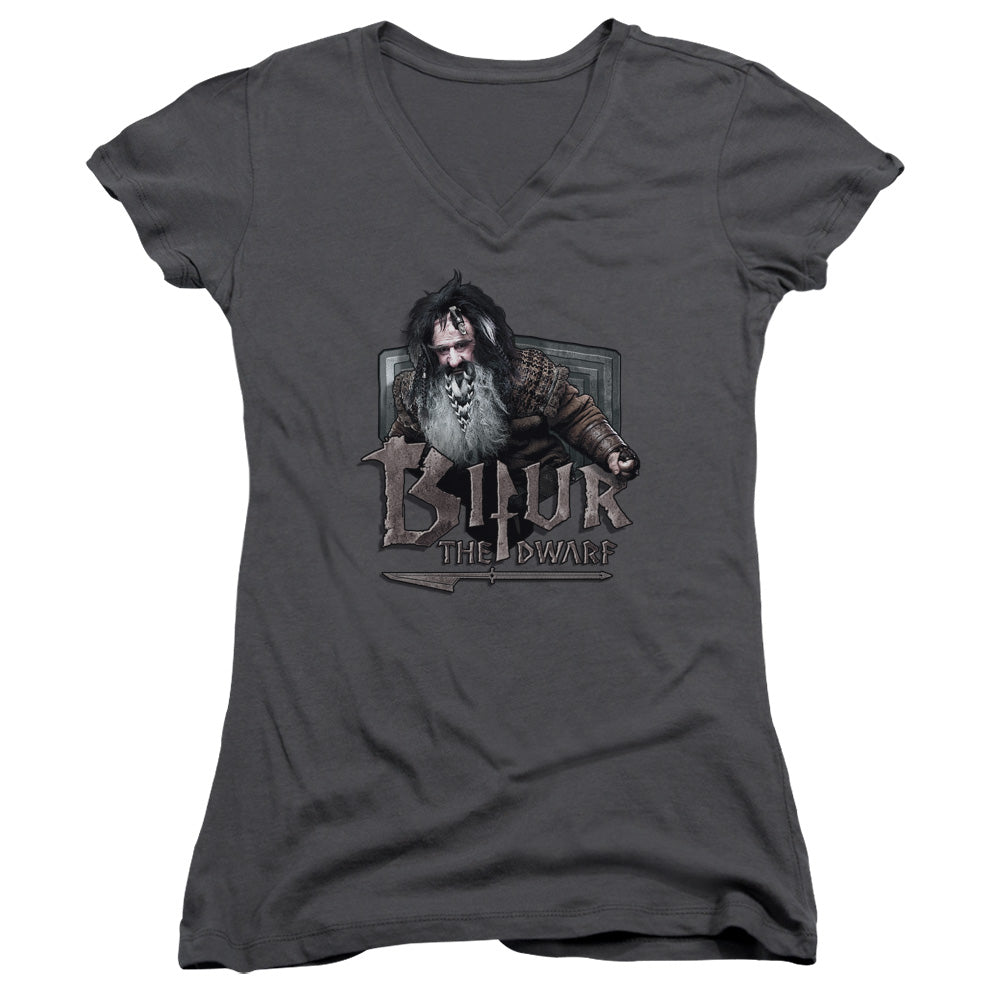 The Hobbit Bifur Junior Sheer Cap Sleeve V-Neck Womens T Shirt Charcoal