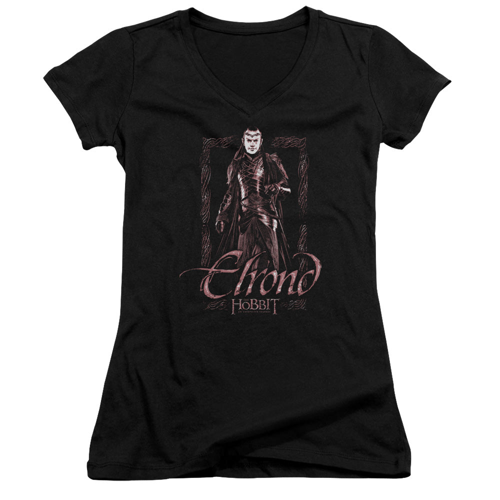 The Hobbit Elrond Stare Junior Sheer Cap Sleeve V-Neck Womens T Shirt Black