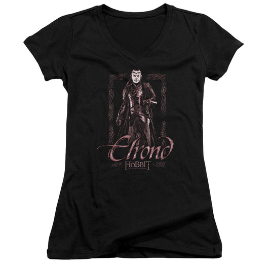 The Hobbit Elrond Stare Junior Sheer Cap Sleeve V-Neck Womens T Shirt Black