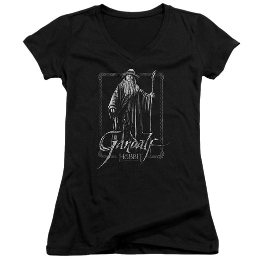 The Hobbit Gandalf Stare Junior Sheer Cap Sleeve V-Neck Womens T Shirt Black