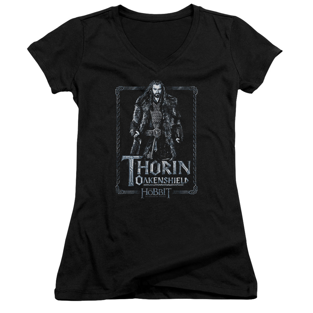 The Hobbit Thorin Stare Junior Sheer Cap Sleeve V-Neck Womens T Shirt Black