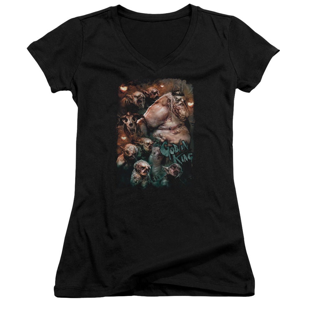 The Hobbit Goblin King Junior Sheer Cap Sleeve V-Neck Womens T Shirt Black