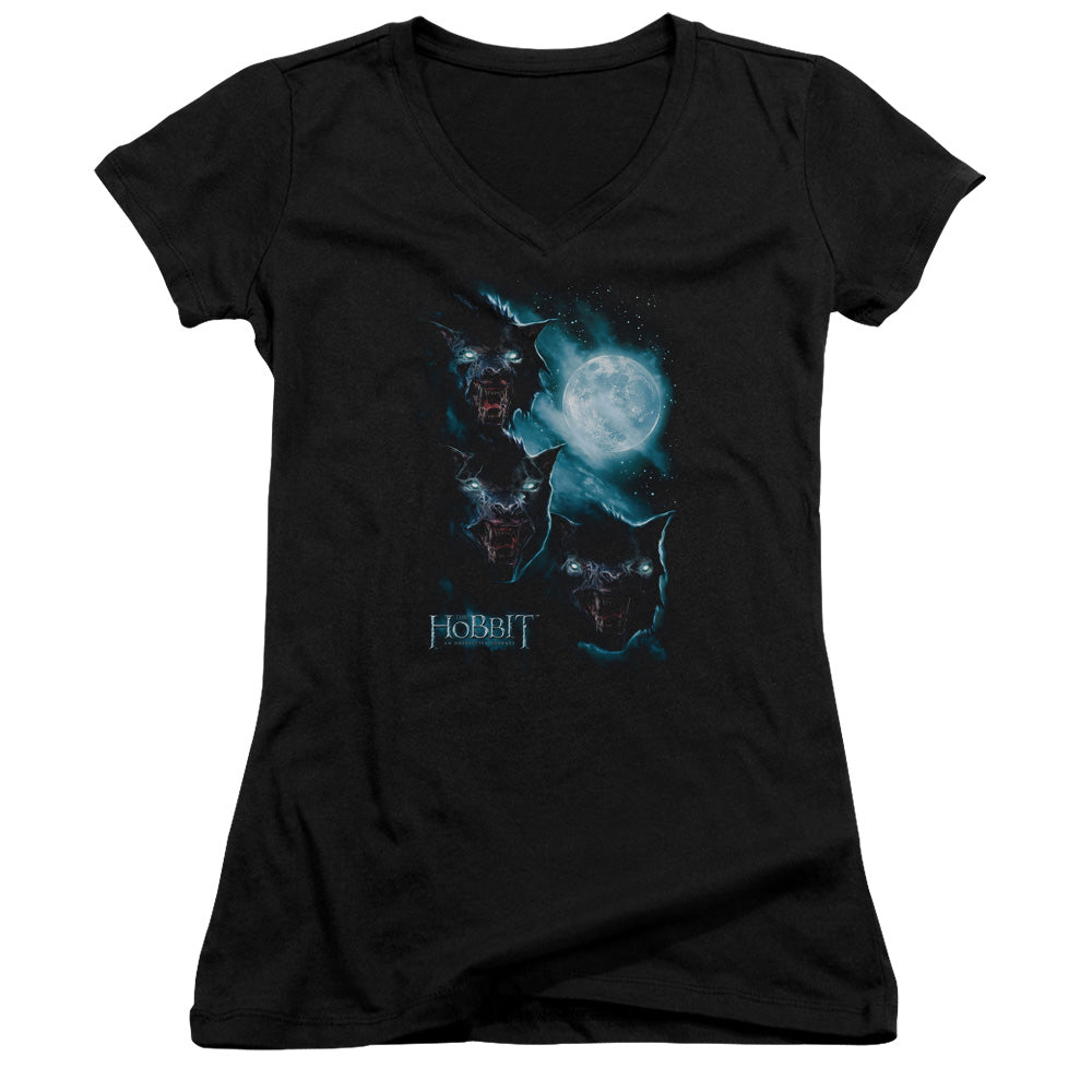 The Hobbit Three Warg Moon Junior Sheer Cap Sleeve V-Neck Womens T Shirt Black