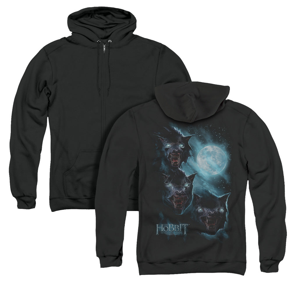 The Hobbit Three Warg Moon Back Print Zipper Mens Hoodie Black