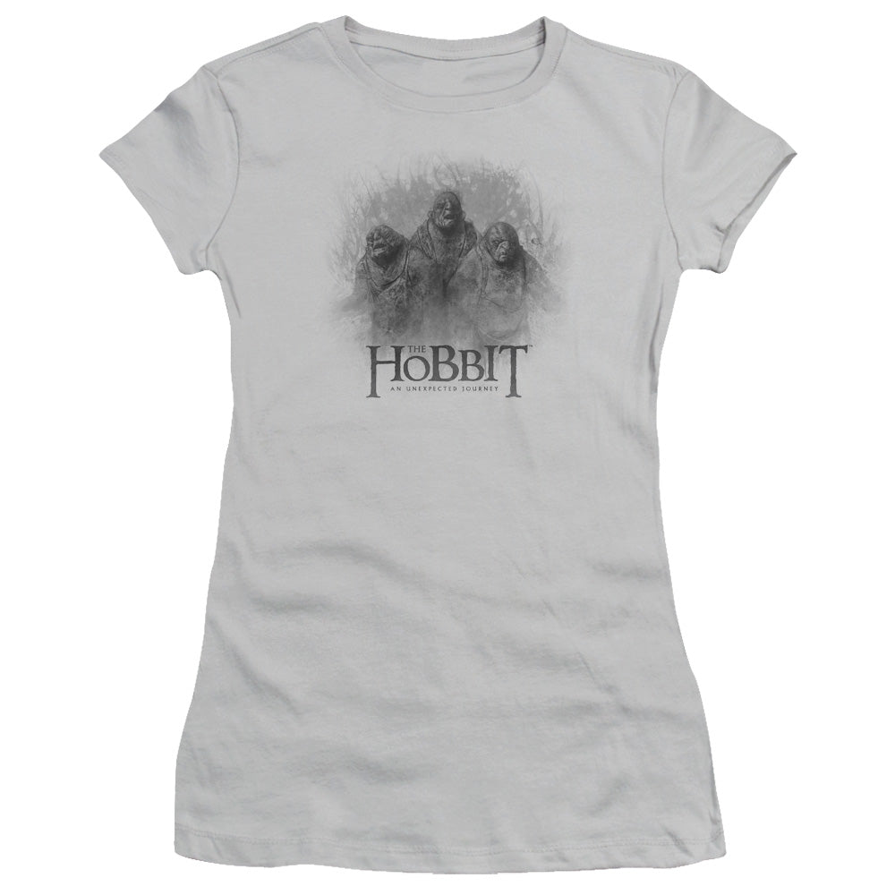 The Hobbit Three Trolls Junior Sheer Cap Sleeve Womens T Shirt Silver