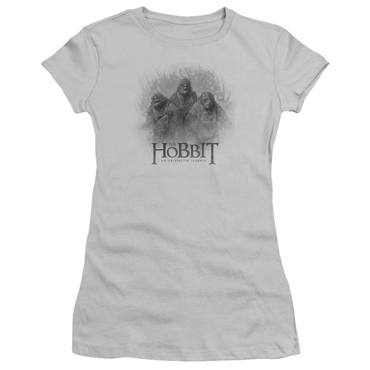 The Hobbit Three Trolls Junior Sheer Cap Sleeve Womens T Shirt Silver