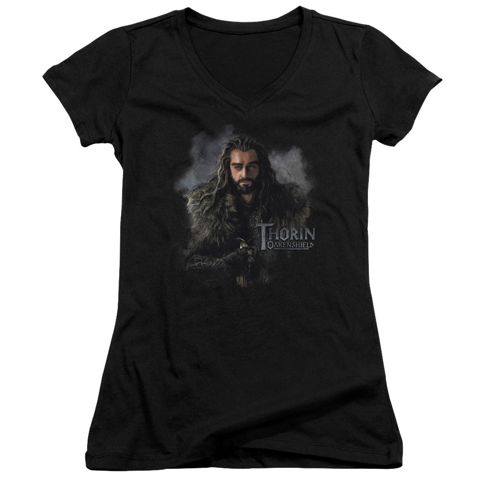 The Hobbit Thorin Oakenshield Junior Sheer Cap Sleeve V-Neck Womens T Shirt Black