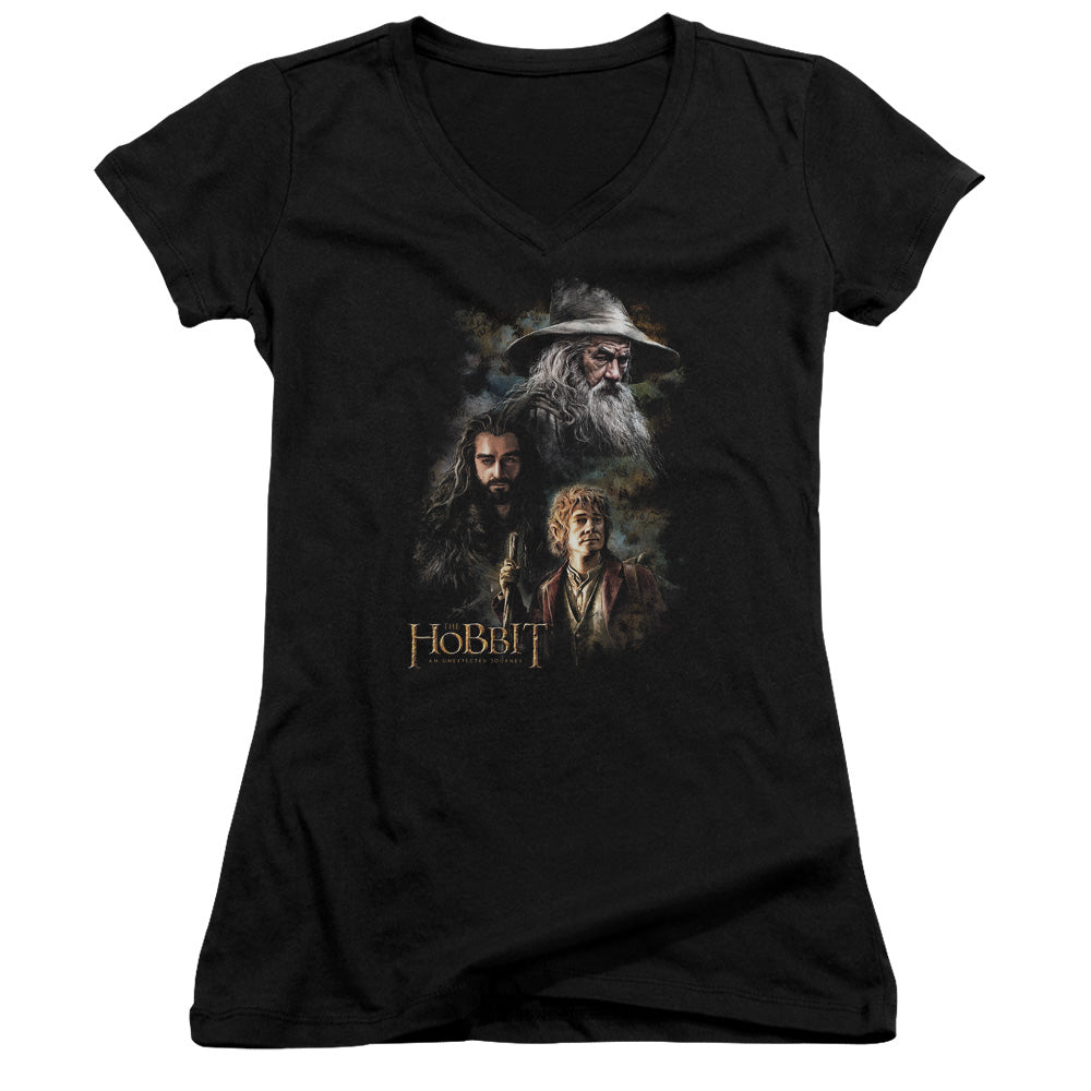 The Hobbit Painting Junior Sheer Cap Sleeve V-Neck Womens T Shirt Black