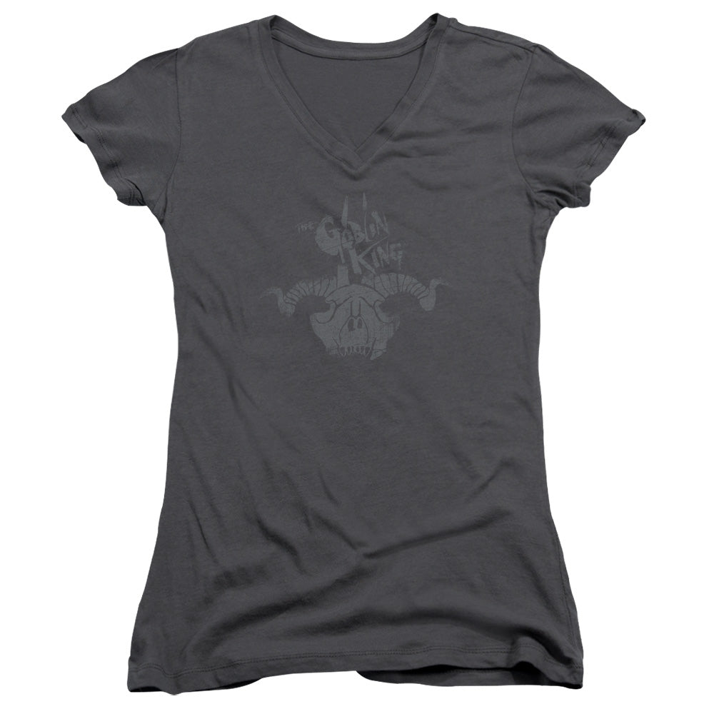 The Hobbit Golin King Symbol Junior Sheer Cap Sleeve V-Neck Womens T Shirt Charcoal