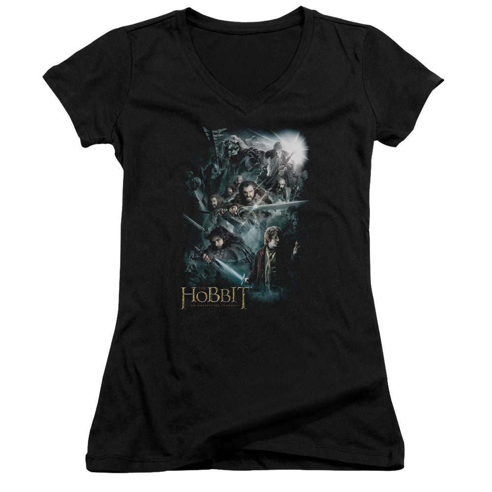 The Hobbit Epic Adventure Junior Sheer Cap Sleeve V-Neck Womens T Shirt Black