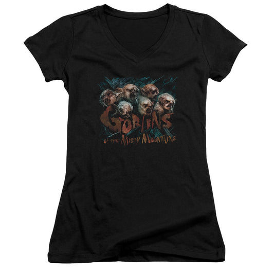 The Hobbit Misty Goblins Junior Sheer Cap Sleeve V-Neck Womens T Shirt Black