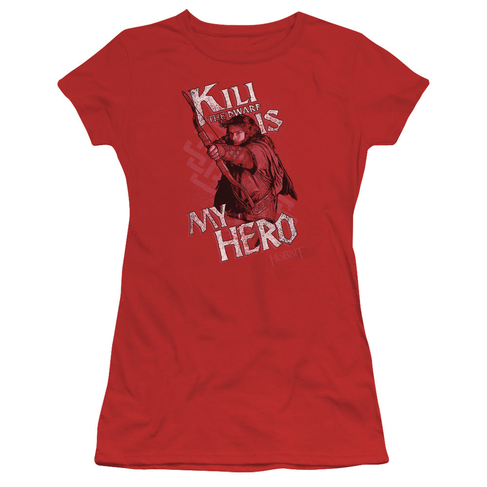 The Hobbit Kili is My Hero Junior Sheer Cap Sleeve Womens T Shirt Red