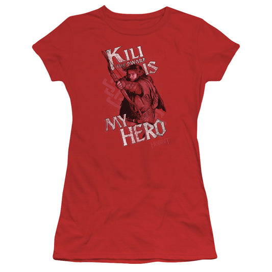 The Hobbit Kili is My Hero Junior Sheer Cap Sleeve Womens T Shirt Red