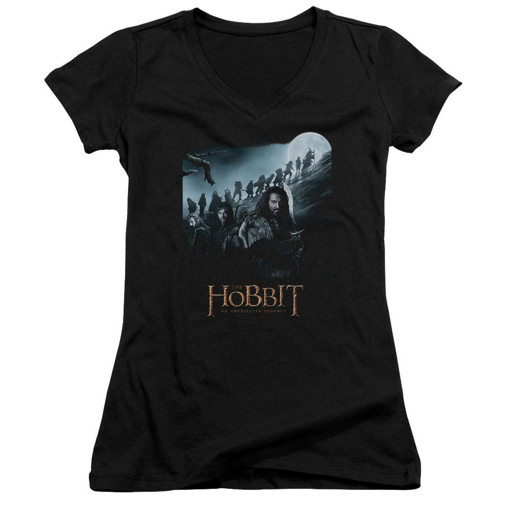 The Hobbit a Journey Junior Sheer Cap Sleeve V-Neck Womens T Shirt Black