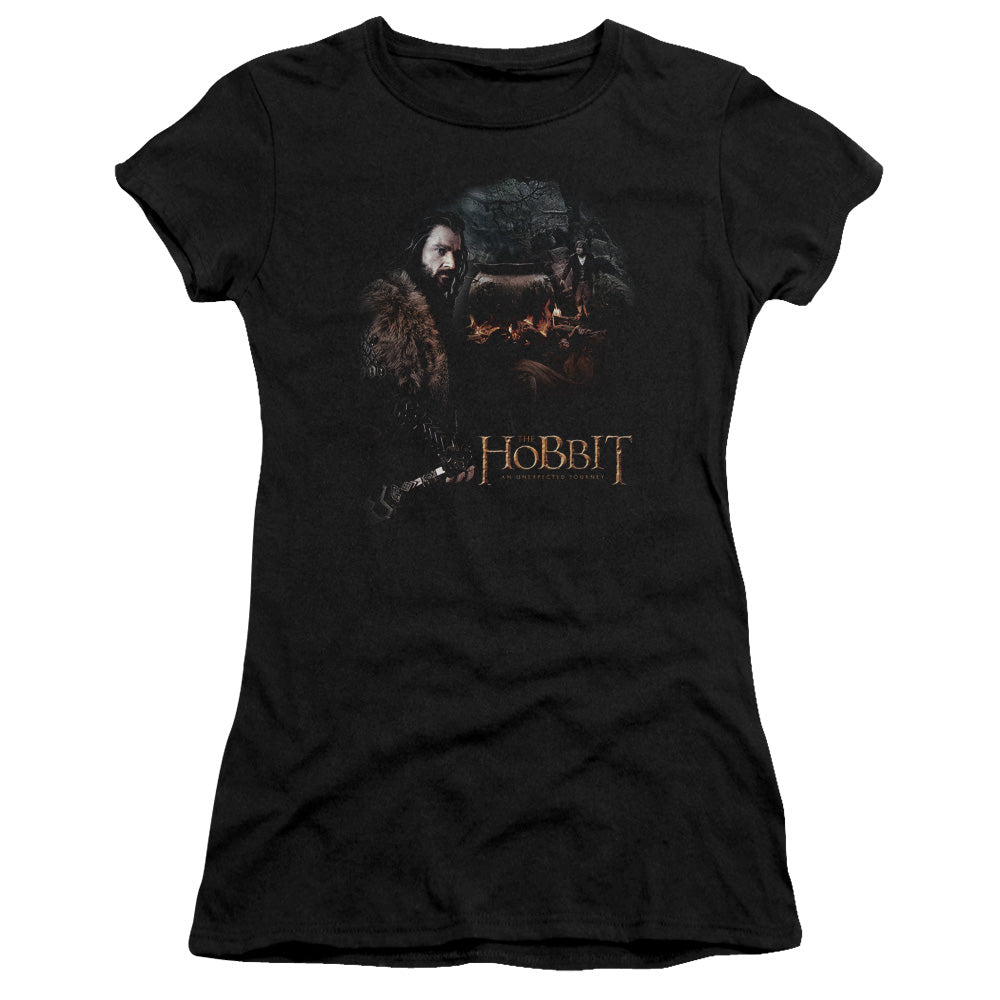 The Hobbit Cauldron Junior Sheer Cap Sleeve Womens T Shirt Black