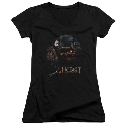 The Hobbit Cauldron Junior Sheer Cap Sleeve V-Neck Womens T Shirt Black