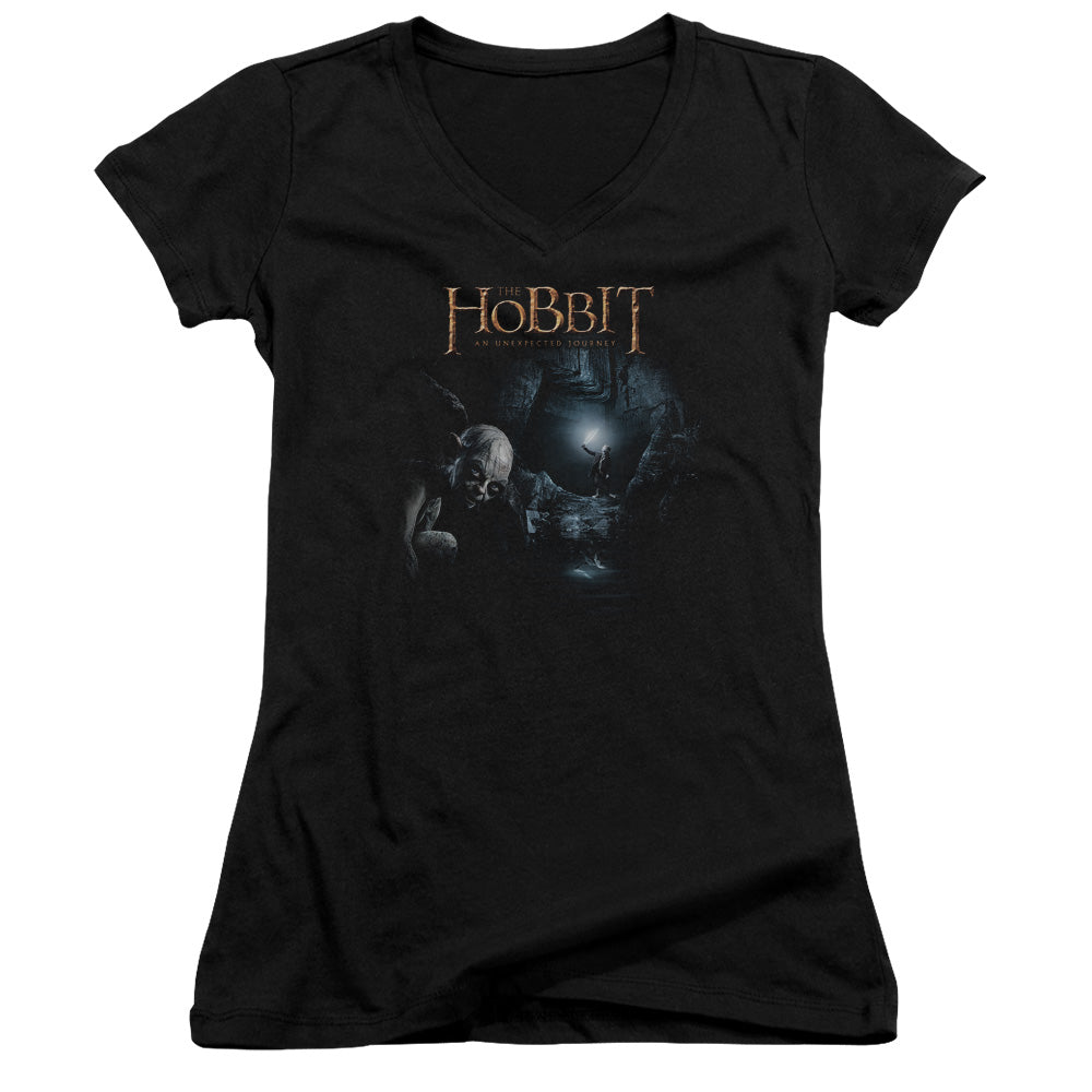 The Hobbit Light Junior Sheer Cap Sleeve V-Neck Womens T Shirt Black