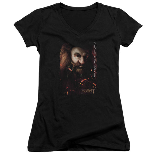 The Hobbit Gloin Poster Junior Sheer Cap Sleeve V-Neck Womens T Shirt Black