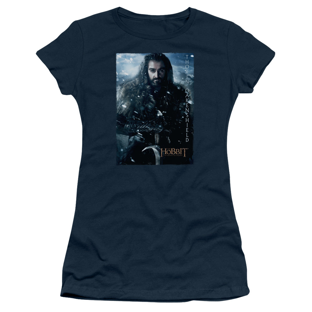 The Hobbit Thorin Poster Junior Sheer Cap Sleeve Womens T Shirt Navy Blue