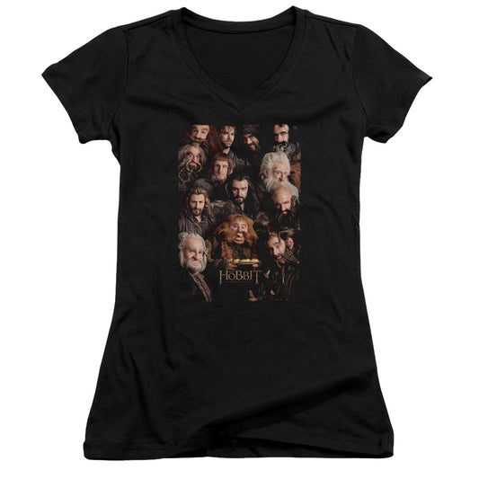 The Hobbit Dwarves Poster Junior Sheer Cap Sleeve V-Neck Womens T Shirt Black