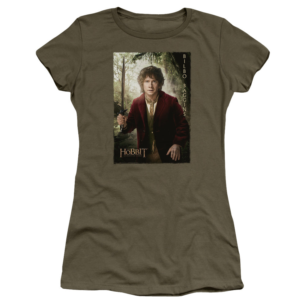 The Hobbit Bilbo Poster Junior Sheer Cap Sleeve Womens T Shirt Military Green