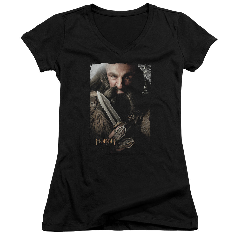 The Hobbit Dwalin Junior Sheer Cap Sleeve V-Neck Womens T Shirt Black