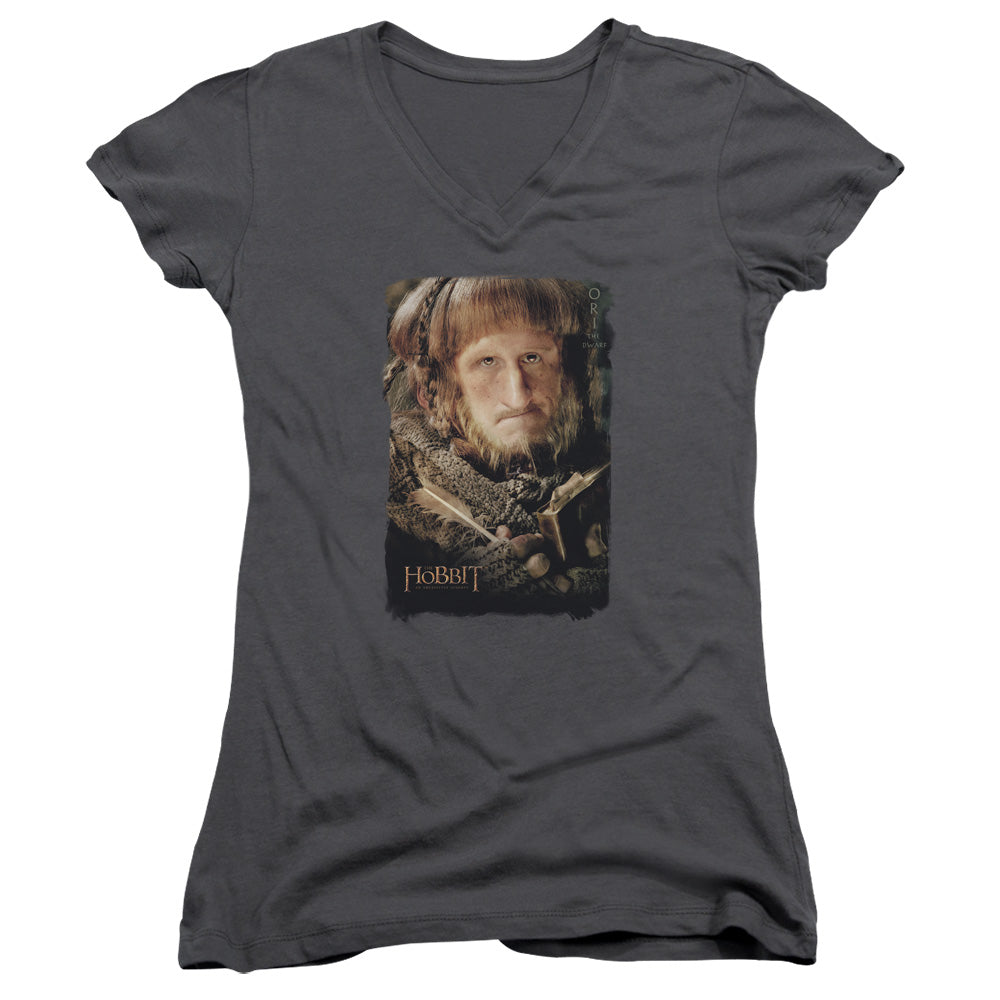 The Hobbit Ori Junior Sheer Cap Sleeve V-Neck Womens T Shirt Charcoal