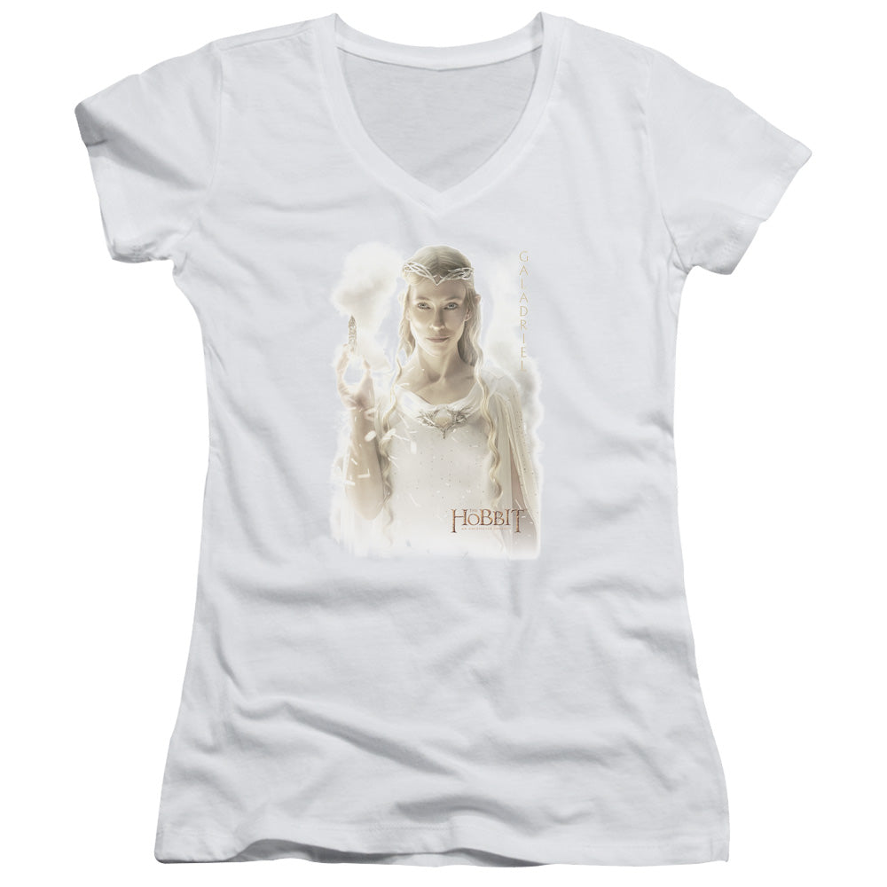 The Hobbit Galadriel Junior Sheer Cap Sleeve V-Neck Womens T Shirt White