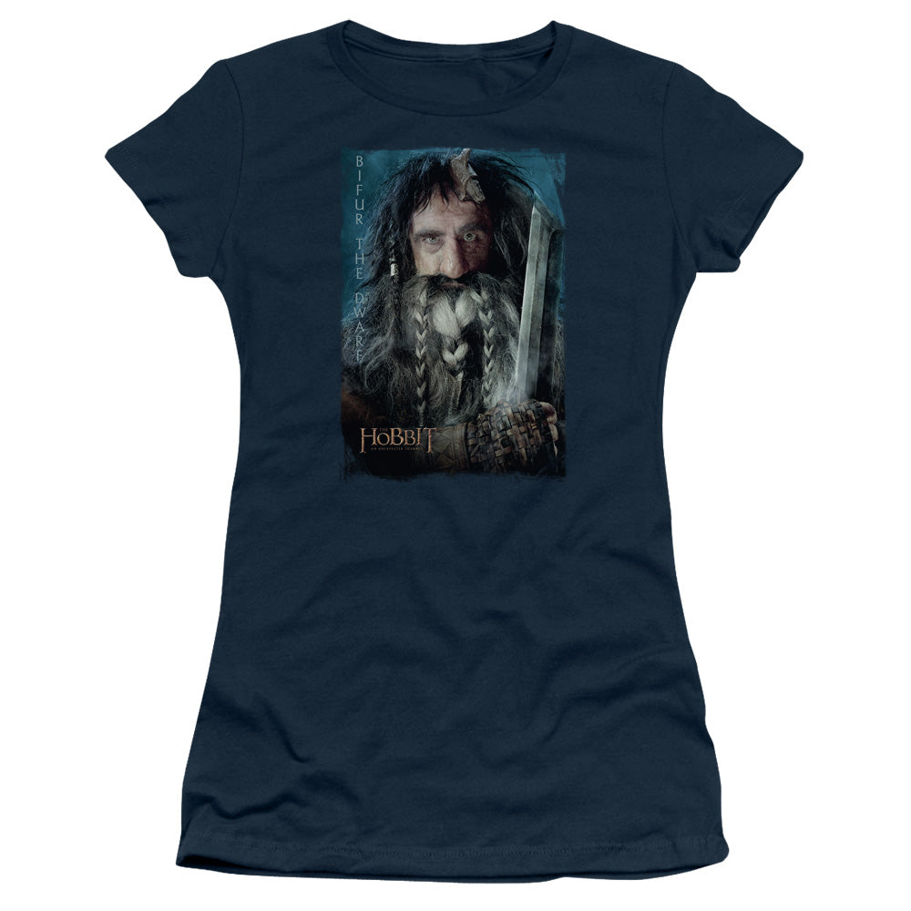 The Hobbit Bifur Junior Sheer Cap Sleeve Womens T Shirt Navy Blue