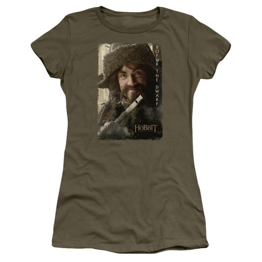 The Hobbit Bofur Junior Sheer Cap Sleeve Womens T Shirt Military Green