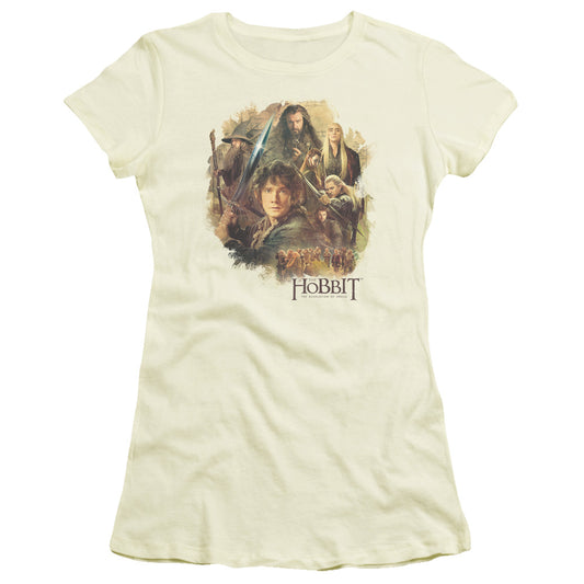 The Hobbit Collage Junior Sheer Cap Sleeve Womens T Shirt Cream