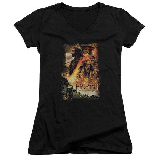 The Hobbit Golden Chamber Junior Sheer Cap Sleeve V-Neck Womens T Shirt Black