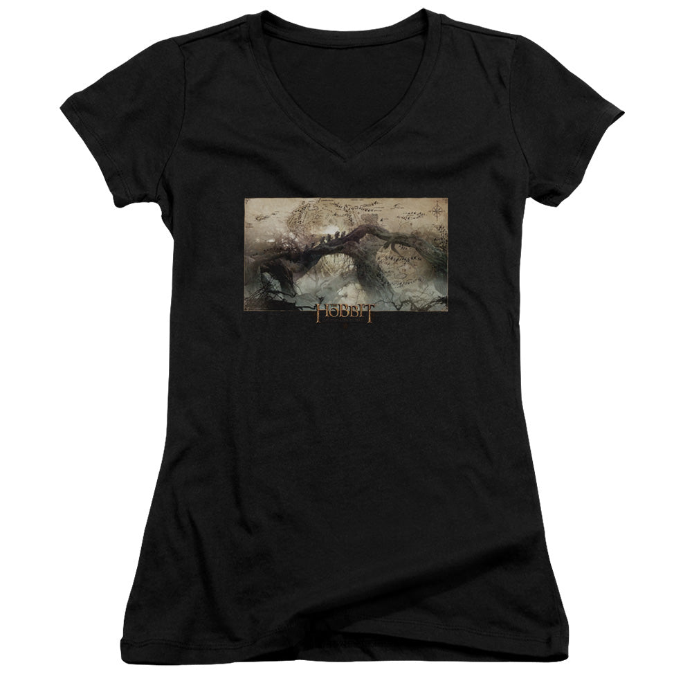 The Hobbit Epic Journey Junior Sheer Cap Sleeve V-Neck Womens T Shirt Black