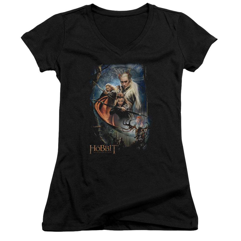 The Hobbit Thranduils Realm Junior Sheer Cap Sleeve V-Neck Womens T Shirt Black