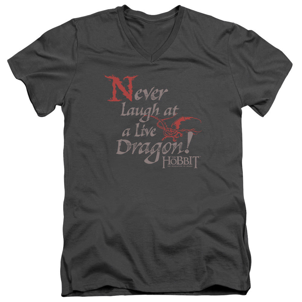 The Hobbit Never Laugh Mens Slim Fit V-Neck T Shirt Charcoal