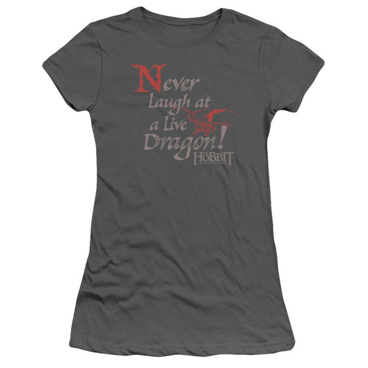 The Hobbit Never Laugh Junior Sheer Cap Sleeve Womens T Shirt Charcoal