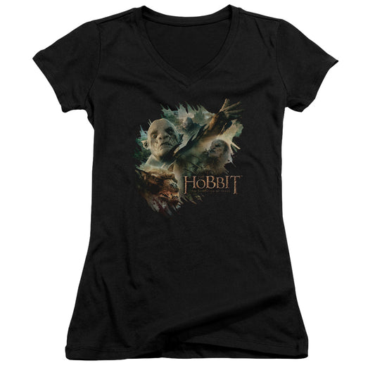 The Hobbit Baddies Junior Sheer Cap Sleeve V-Neck Womens T Shirt Black