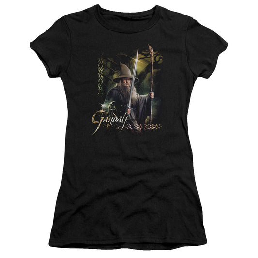 The Hobbit Sword and Staff Junior Sheer Cap Sleeve Womens T Shirt Black