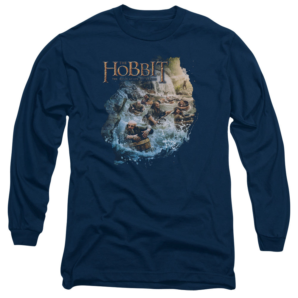 The Hobbit Barreling Down Mens Long Sleeve Shirt Navy Blue