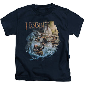 The Hobbit Barreling Down Juvenile Kids Youth T Shirt Navy Blue