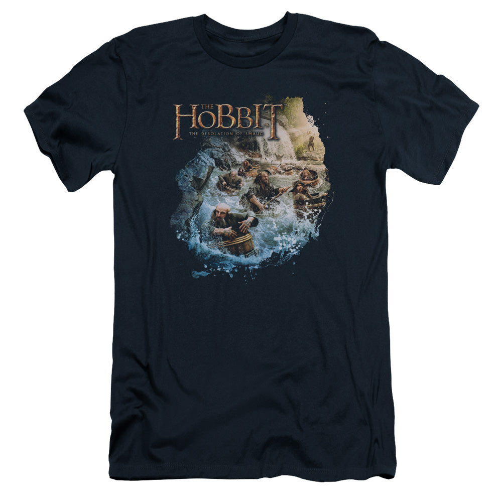 The Hobbit Barreling Down Slim Fit Mens T Shirt Navy Blue